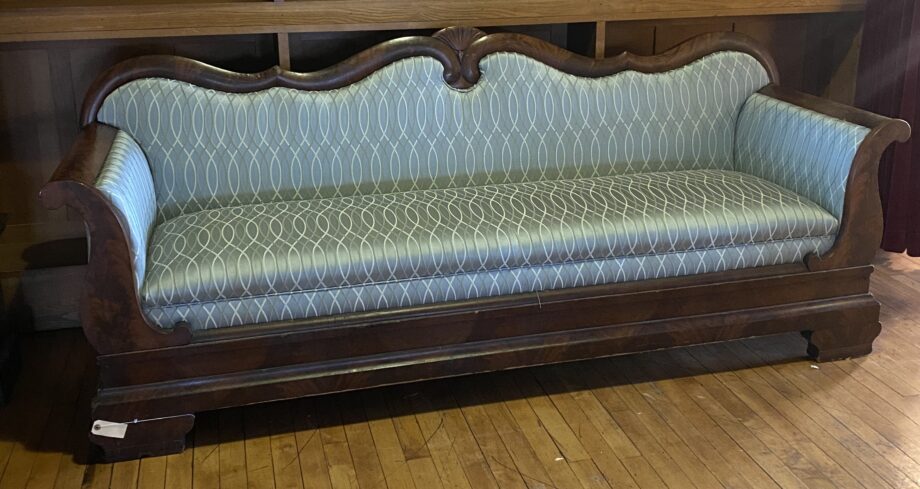 Seafoam Teal Sofa w Wood Accent