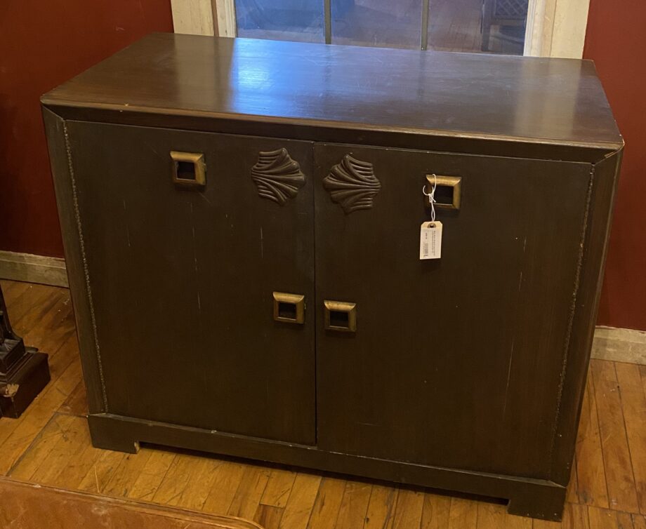 Matte Brown Brushed Liquor Cabinet w Gold Handles