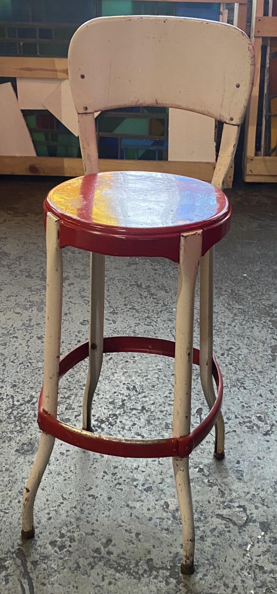 White and Red Steel Vintage Stool