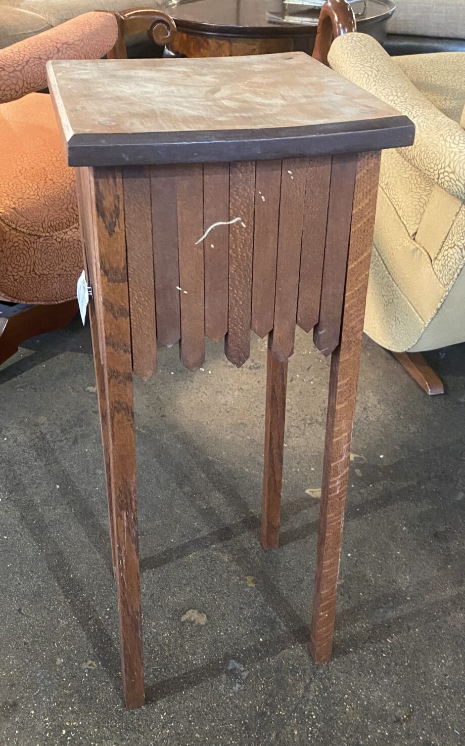 Short Wooden Fence Lined End Table