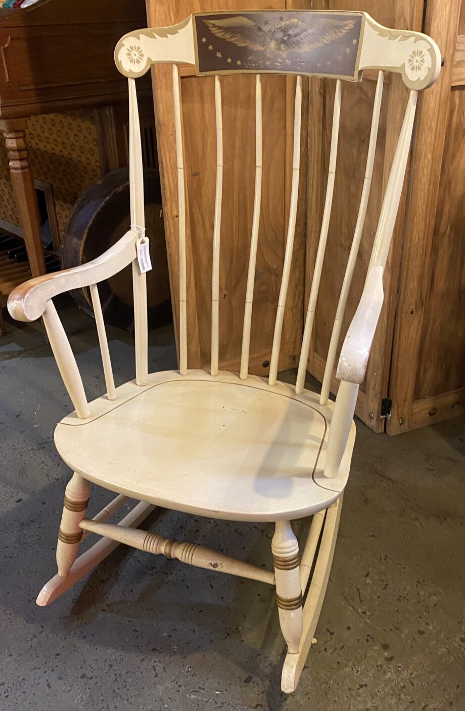 Off White and Gold Rocking Chair w Painted Eagle