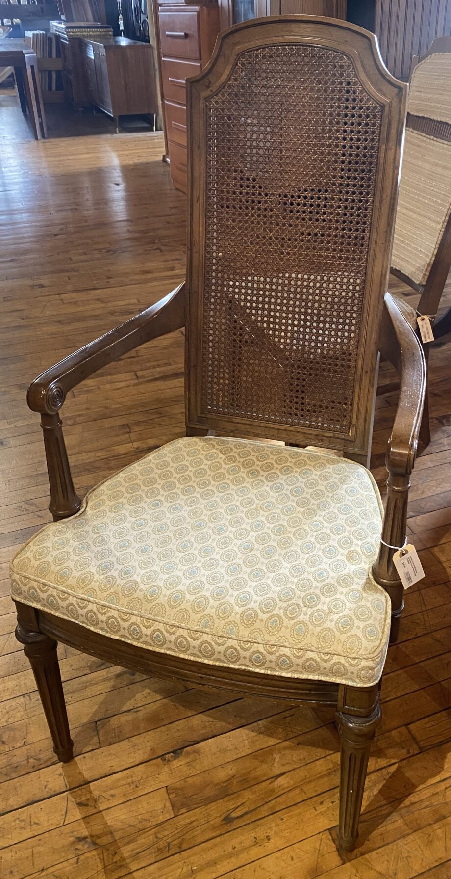 Framed Floral Upholstered Cane back Chair w Carved Legs