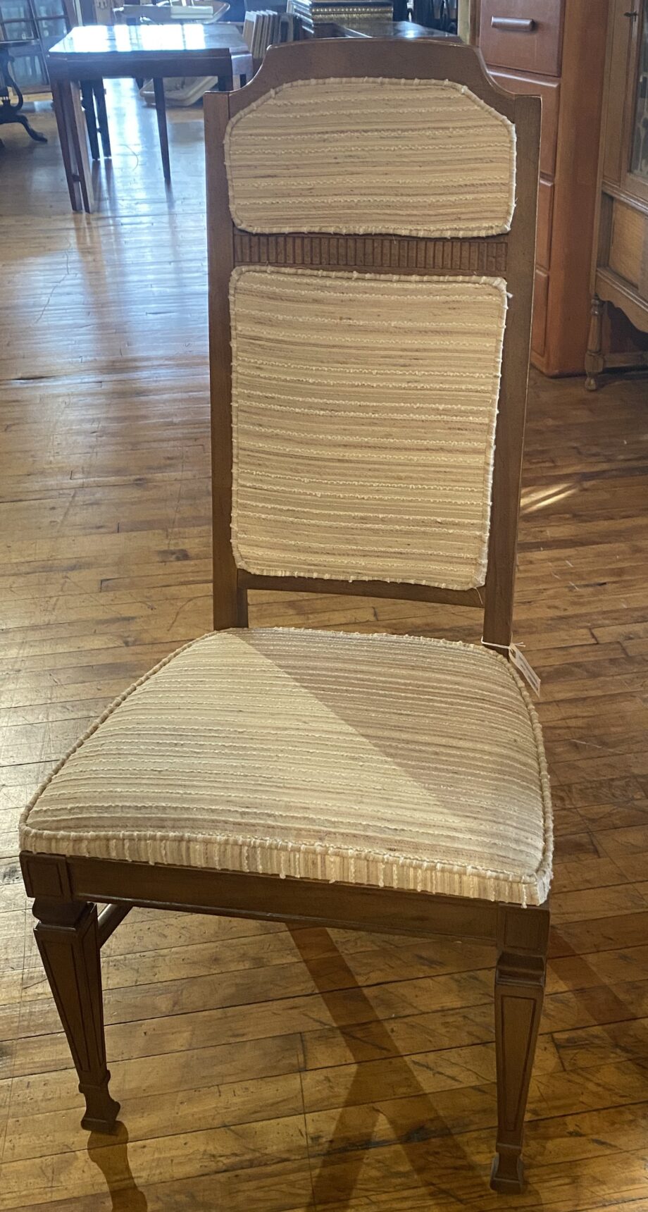 Frayed Linen Upholstered Dining Chair w Embossed Legs