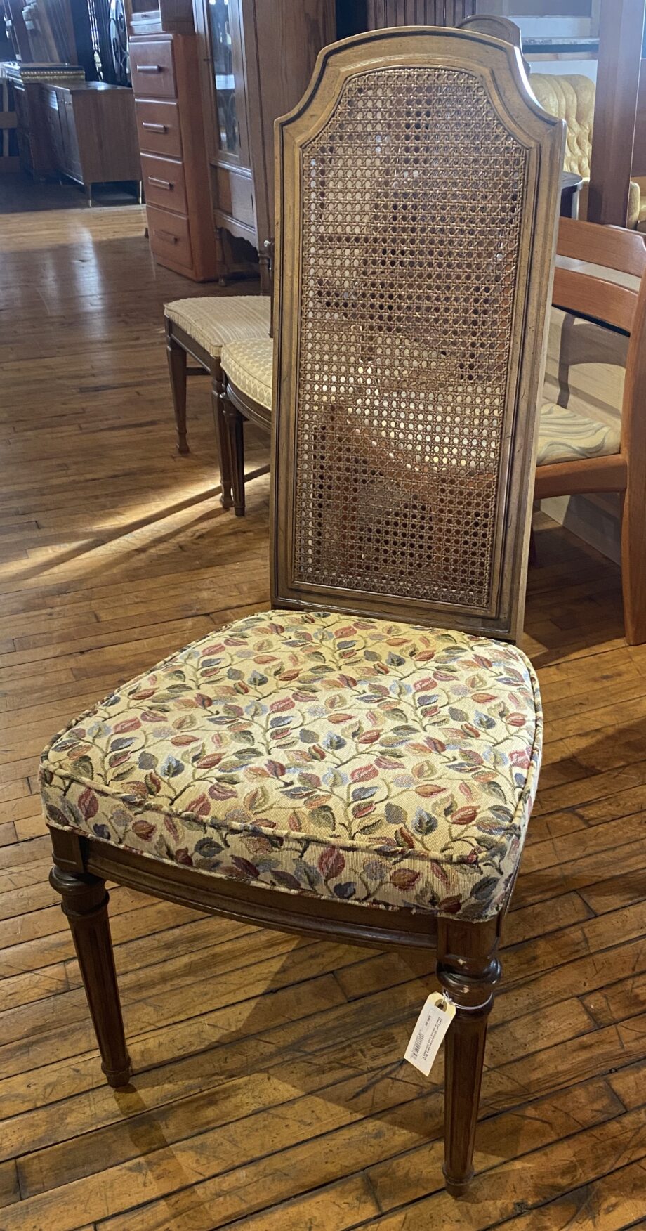 Fall Leaf Upholstered Cane Back Chair w Carved Legs