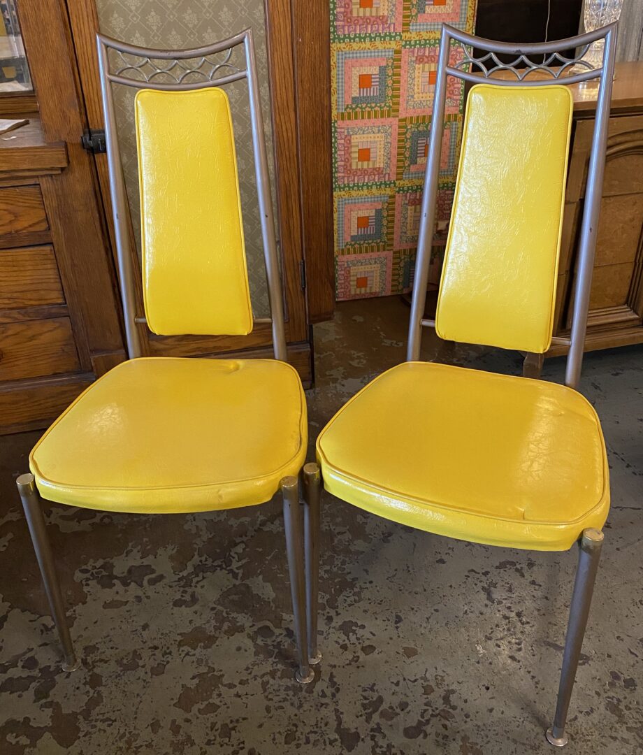 Yellow Vinyl And Metal Dining Chairs