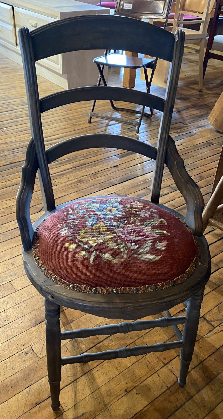 Red Floral Needle Point Side Chair