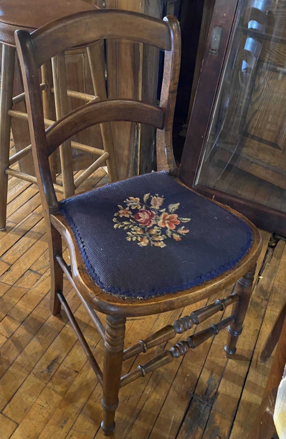 Navy Blue Floral Needlepoint Chair