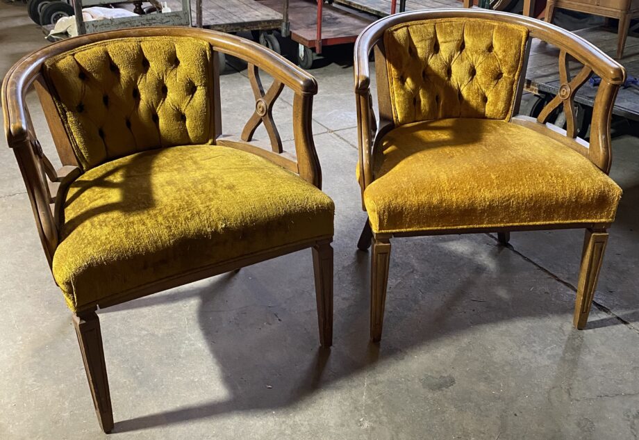 Yellow Tufted Low Back Chair w X Arms