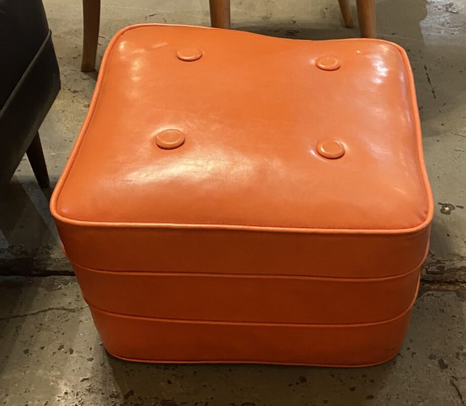 Orange Vinyl Buttoned Ottoman