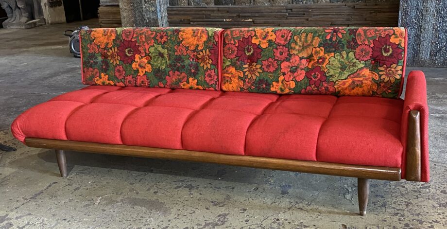 Adrian Pearsall Style MCM Red Tufted and Floral Lounger Double Back