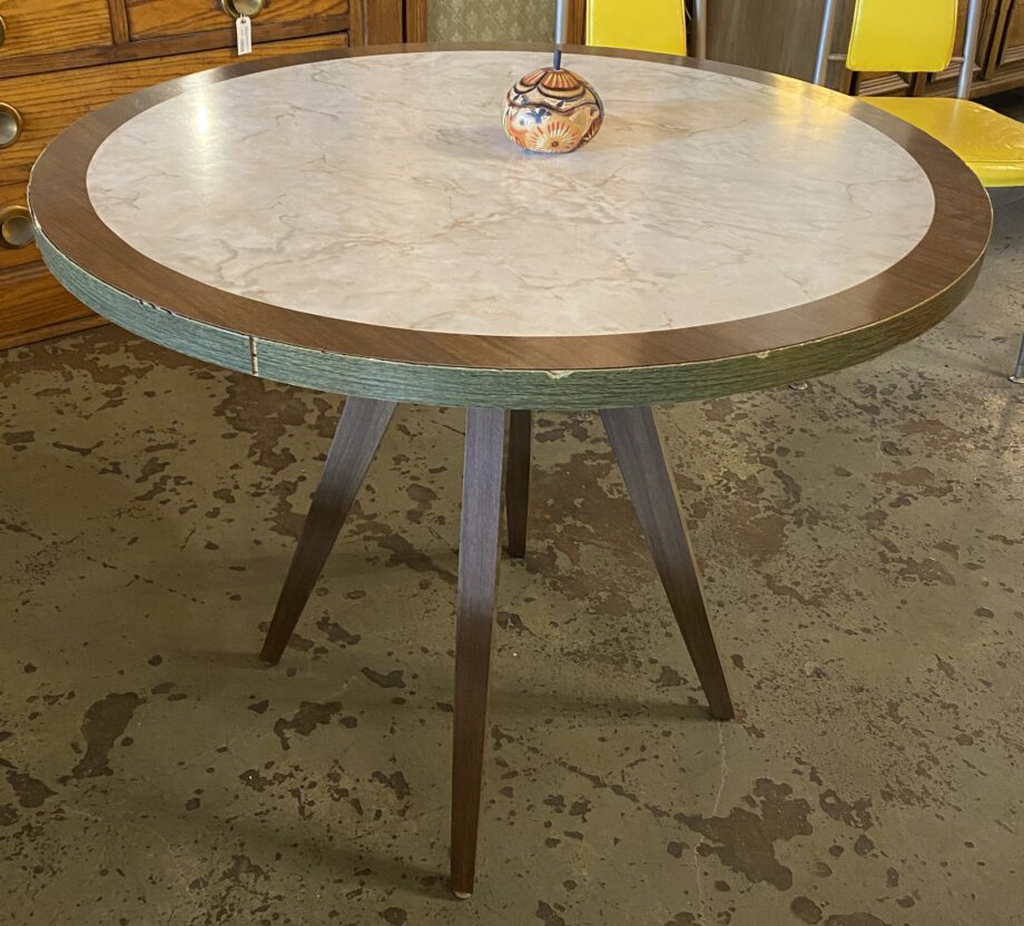 Round Veneer Table w Faux Marble Center