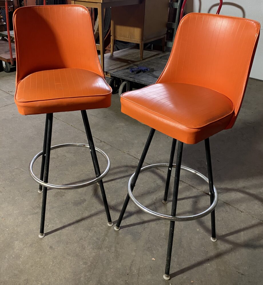 Retro Orange Vinyl High Back Bar Stool