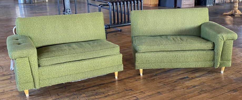 Green Twill MCM 2 Piece Couch