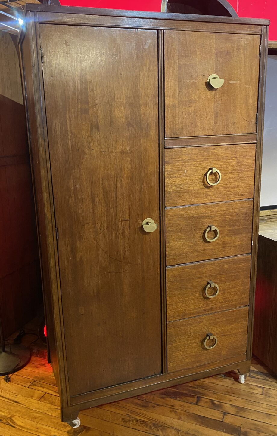 Tall Wardrobe w 4 Drawers 2 Doors and Gold Knocker Handles