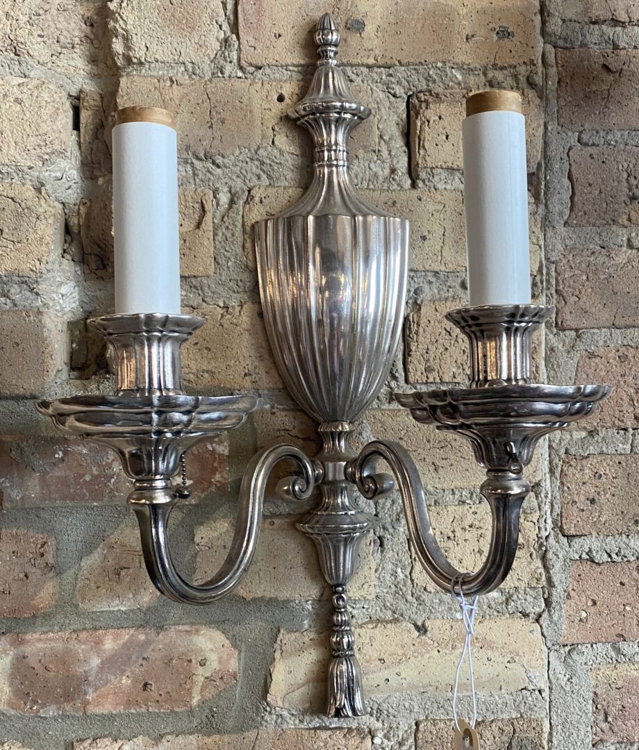 2 Armed Silver Sconce w Urn and Tassel Detail