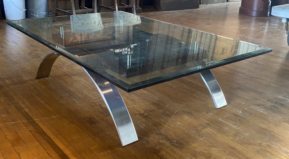 Large Glass Top Coffee Table w Brushed Chrome Arched Legs