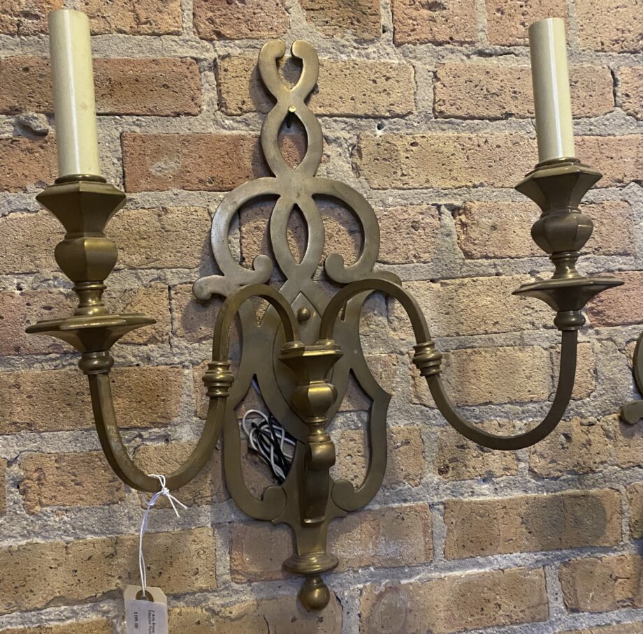 2 Arm Brass Sconce w Twisting Filigree Pattern