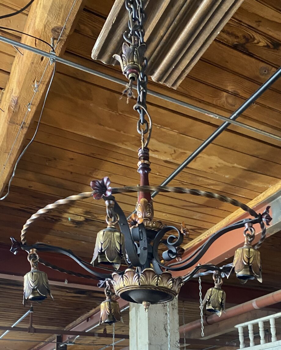 Bronze Brushed Chandelier w Orange and Red Flowers