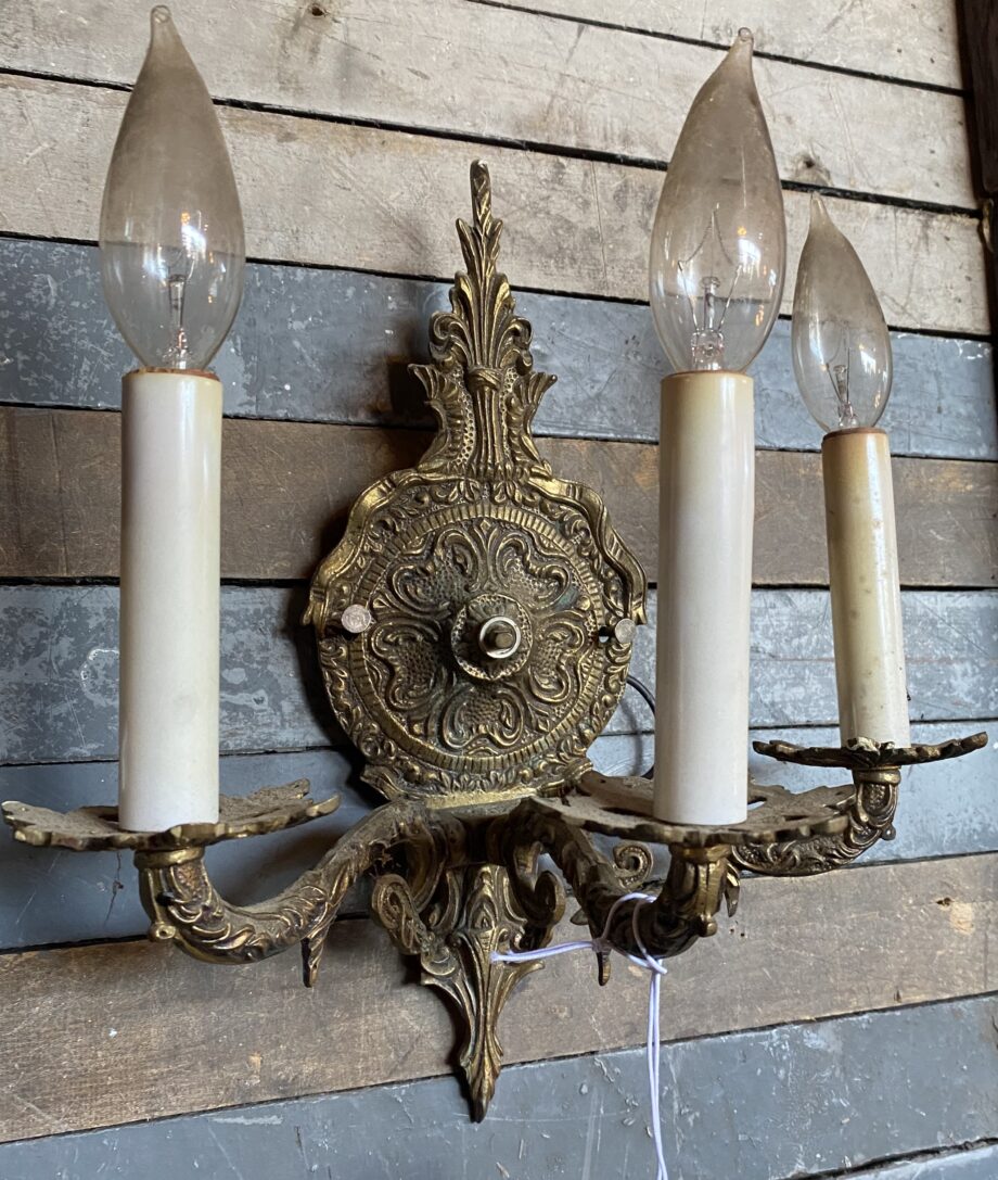 3 Light Brass Sconce w Ornate Circle Post and Snowflake Cups