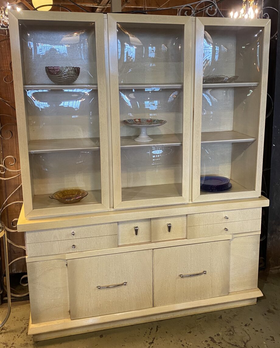 Light Wood Hutch w Bubble Glass Doors