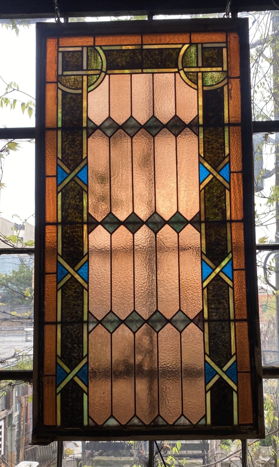 Peach and Green Stained Glass Window