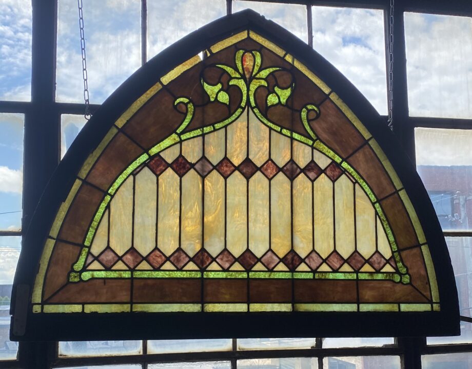 Purple Green and Yellow Arch Stained Glass w Diamonds