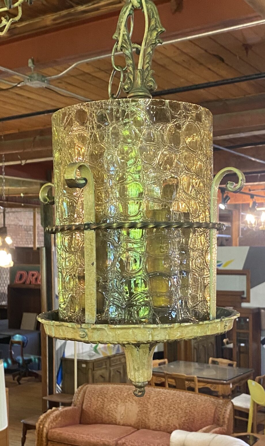 Amber Ceded Cylindrical Glass Hanging Light