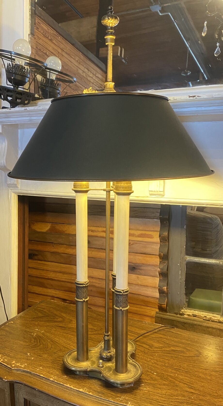 Triple Candlestick Table Lamp w Navy Shade