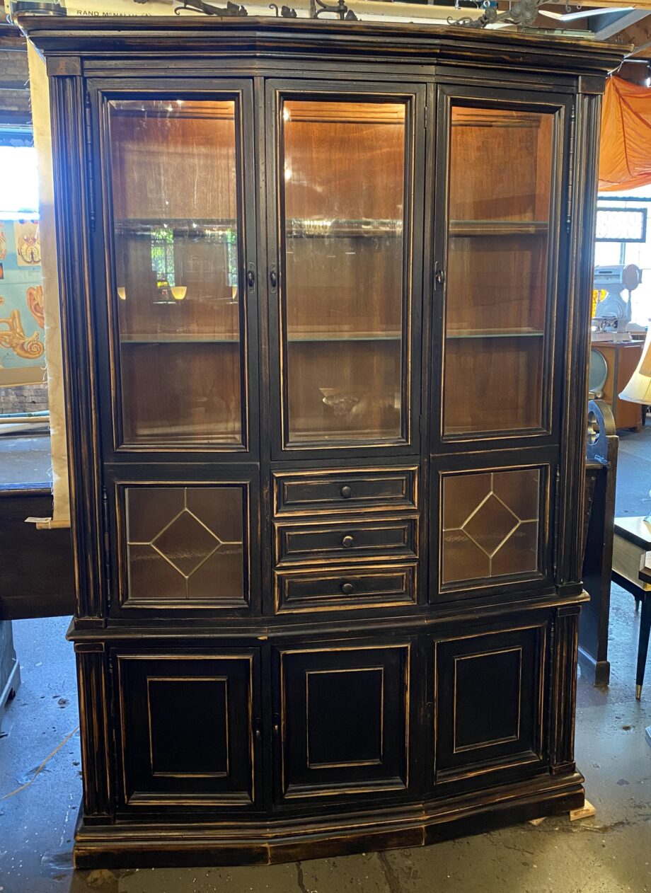 Black Contemporary Hutch w Leaded Glass