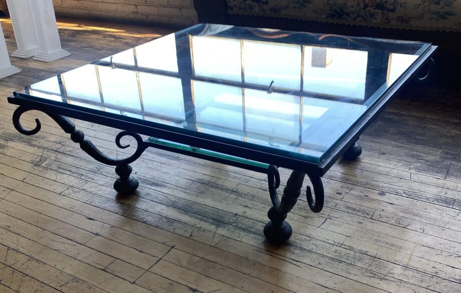 2 Tier Thick Glass Coffee Table w Iron Base