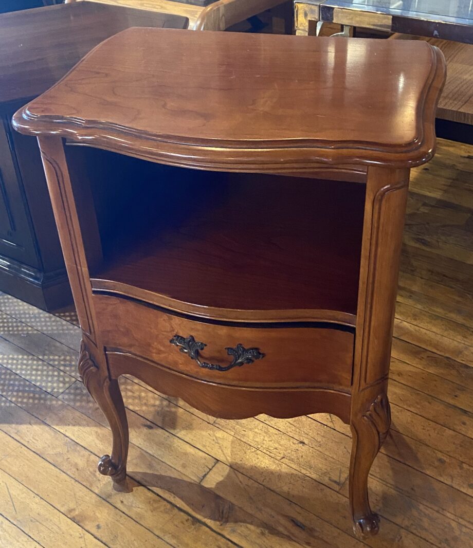 Orange Wood Side Table w 1 Drawer and Cabriole Legs