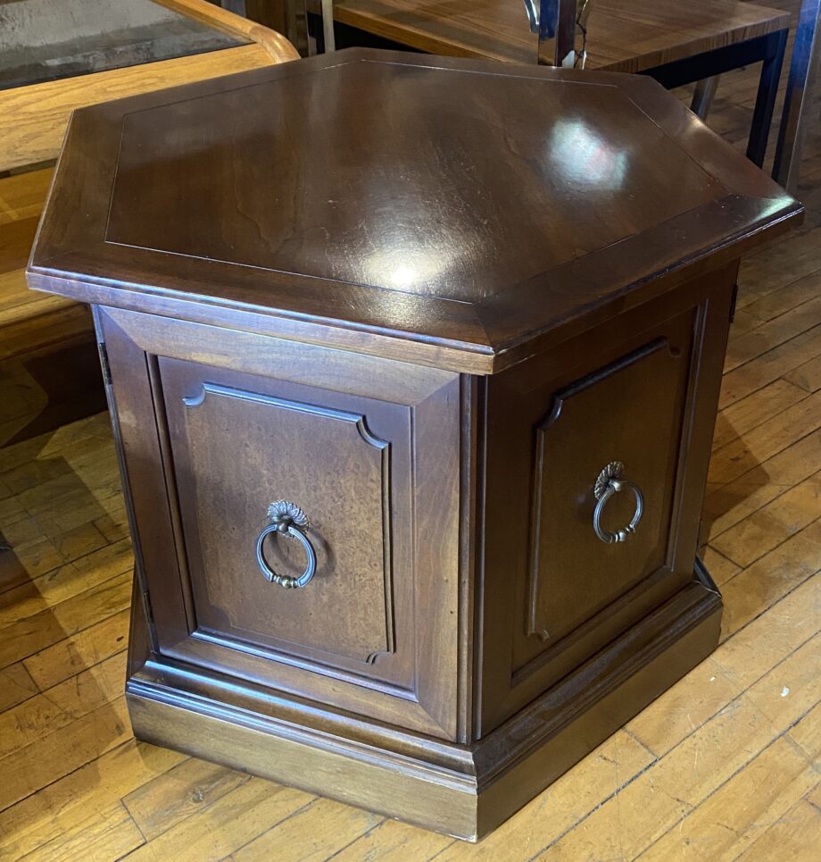 Double Door Hexagonal Side Table w Floral Pulls