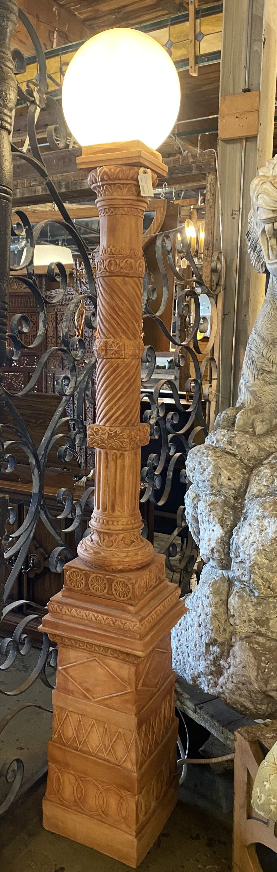 Tall Pink Ceramic Column w Globe Light