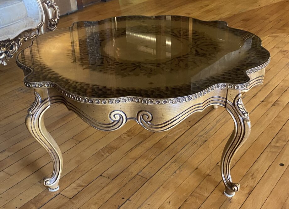 Glass Top Wavy Edged Gold Coffee Table