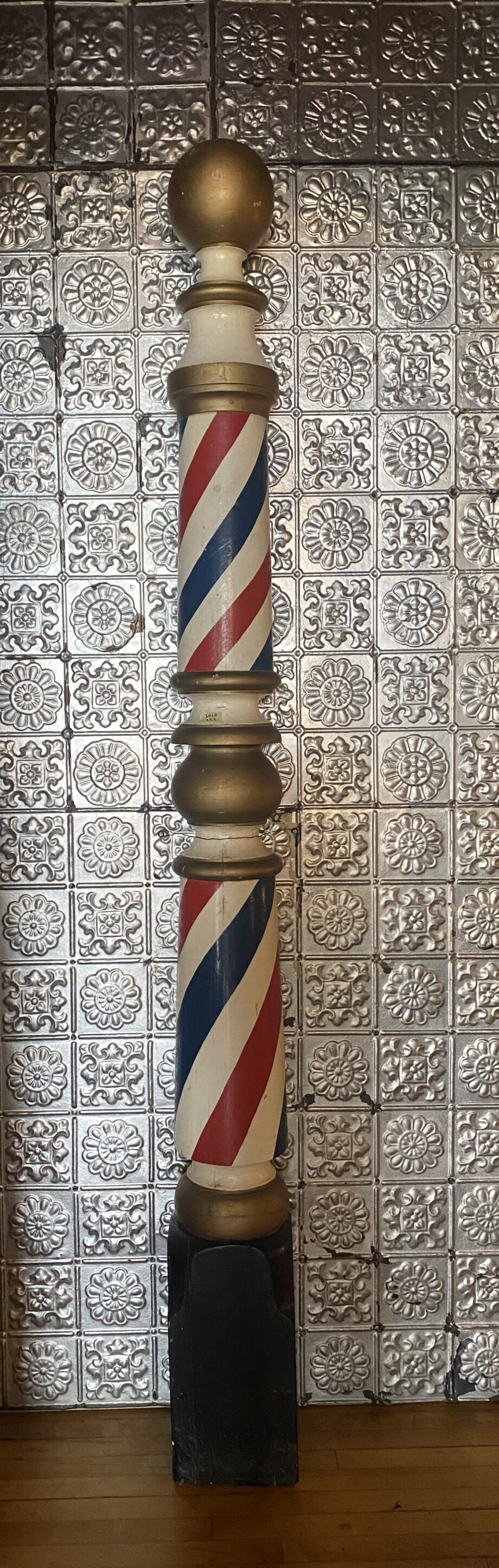 Painted Wood Barber Pole From The Palmer House Barbershop