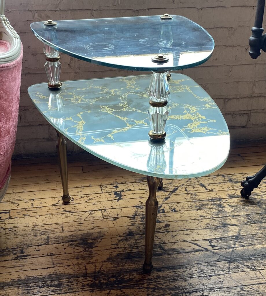 Glass Top w Gold Gilded Mirror Bottom End Table