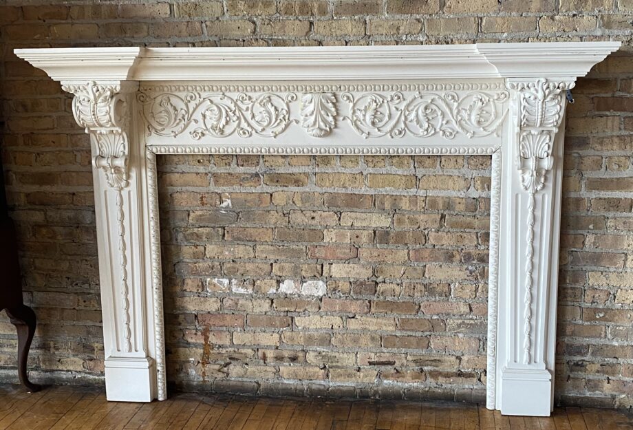 White Painted Ornate Carved Contemporary Mantle