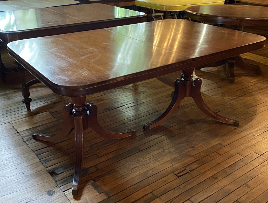 Red Toned Old Shirley Dining Table w Prong Legs and 3 Leaves