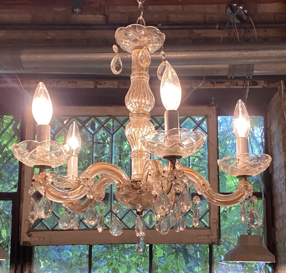 Cut Glass 5 Light Chandelier w Tulip Cups