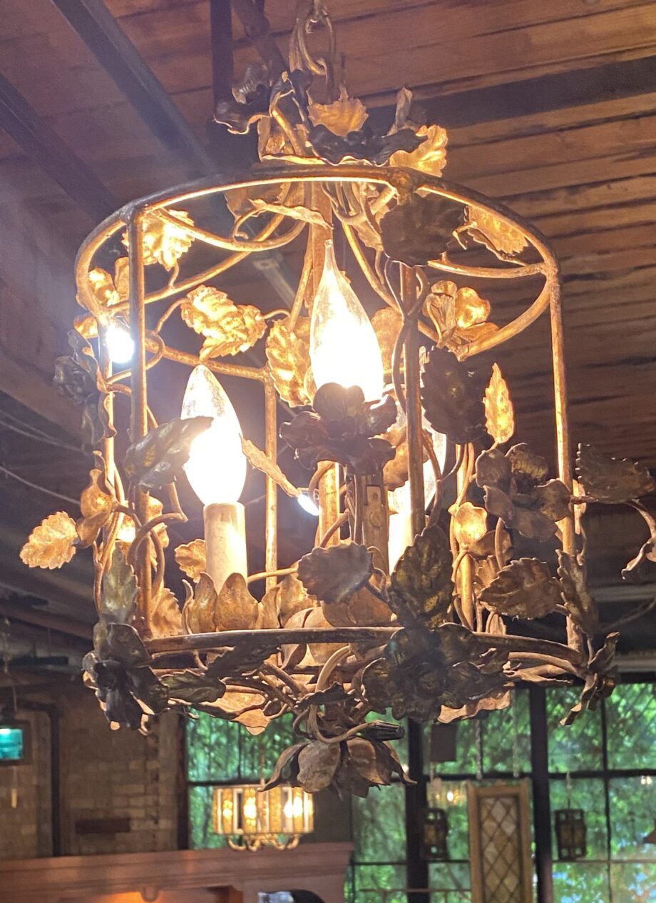 Gold Leaf Myriad Caged 3 Light Chandelier