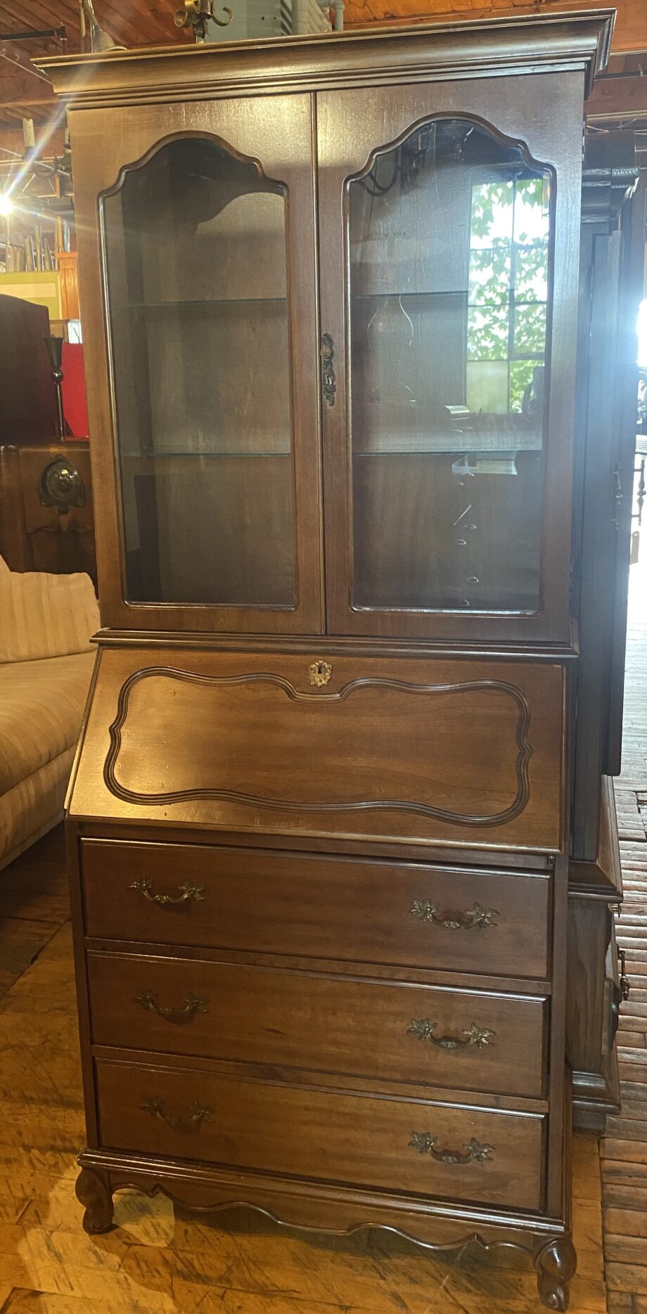 3 Drawer Folding Secretary w Glass Doors