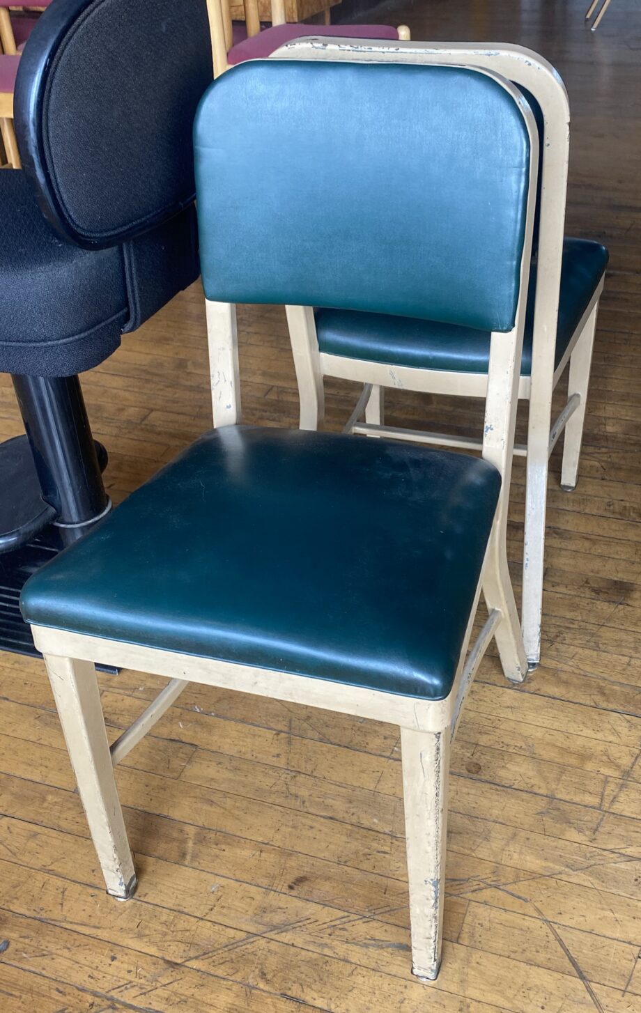 Green Vinyl and Tan Metal Chair