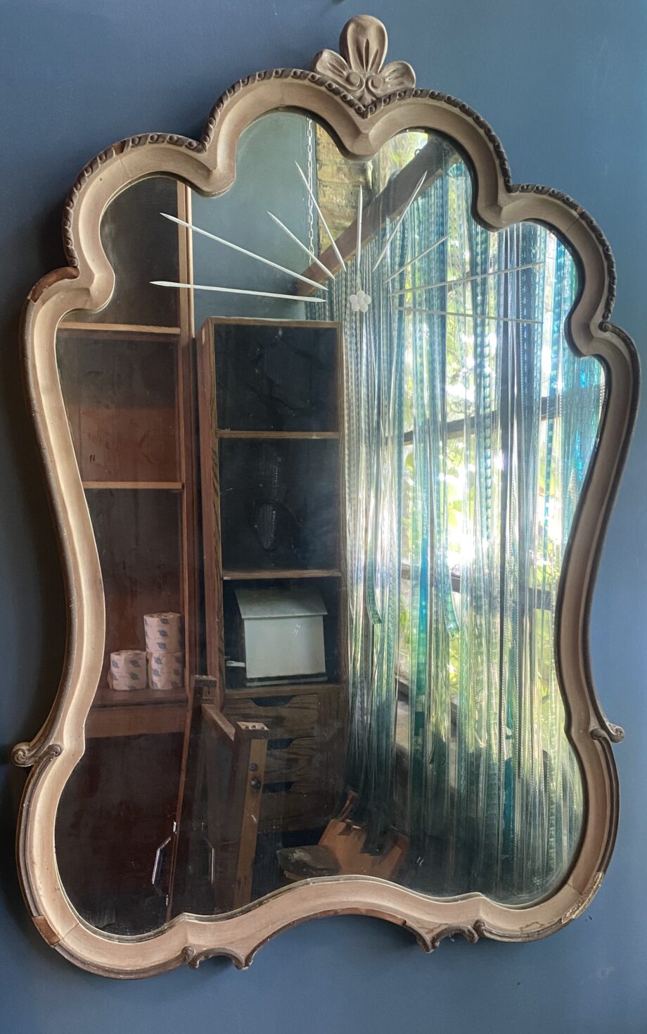 Decorative Mirror w Carved Light Wood Trim