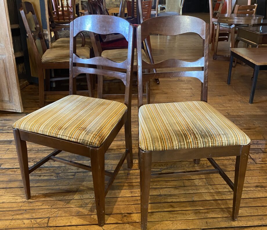 Green and Orange Striped Cushion Wood Dining Chair