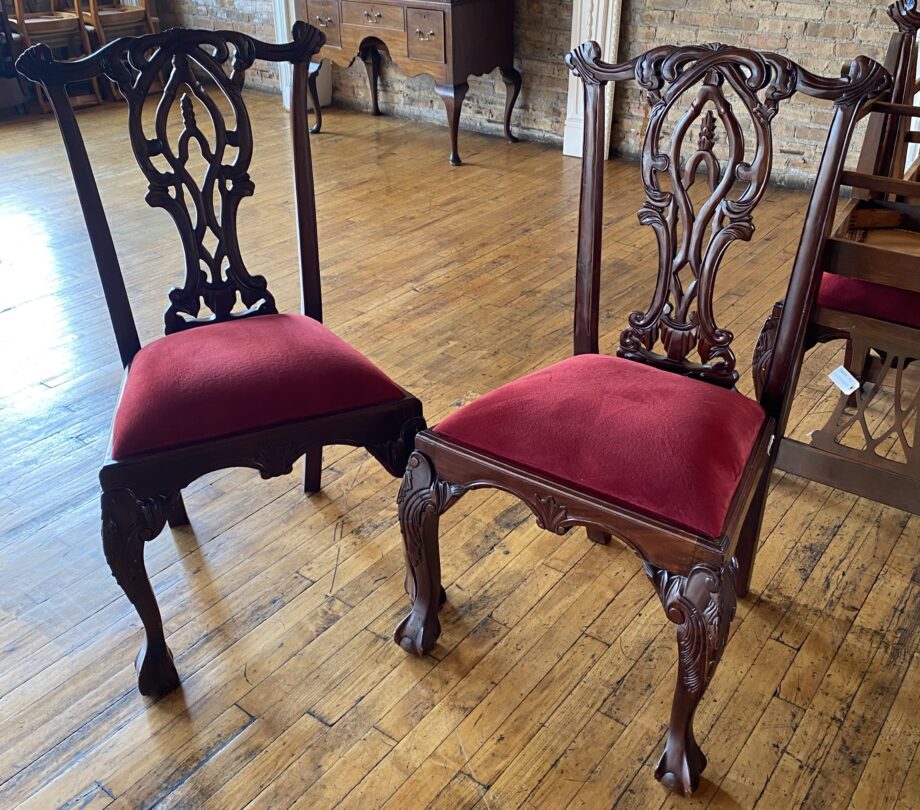 Dark Wood Ornate Carved Chair w Red Velvet Cushion