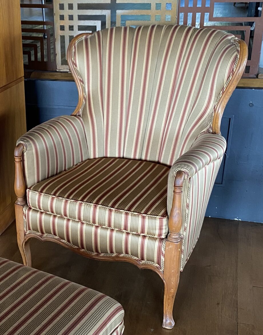 Striped Upholstered Armchair w Wooden Details