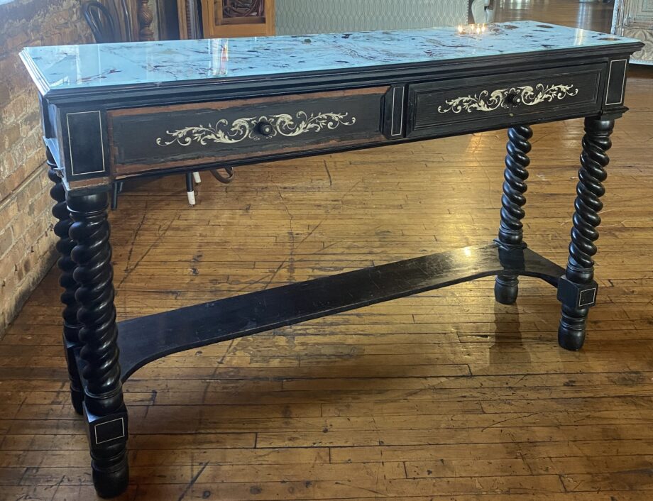 Faux Marble Glass Top Black Hall Table