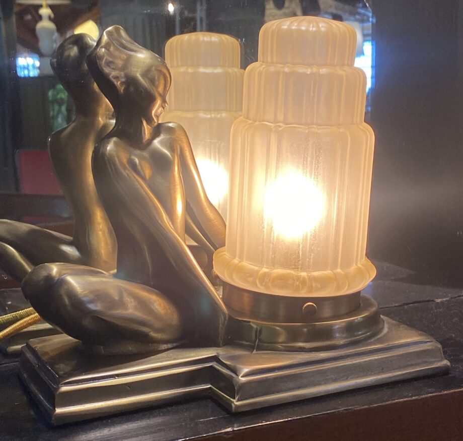 Art Deco Figure w Globe Shade