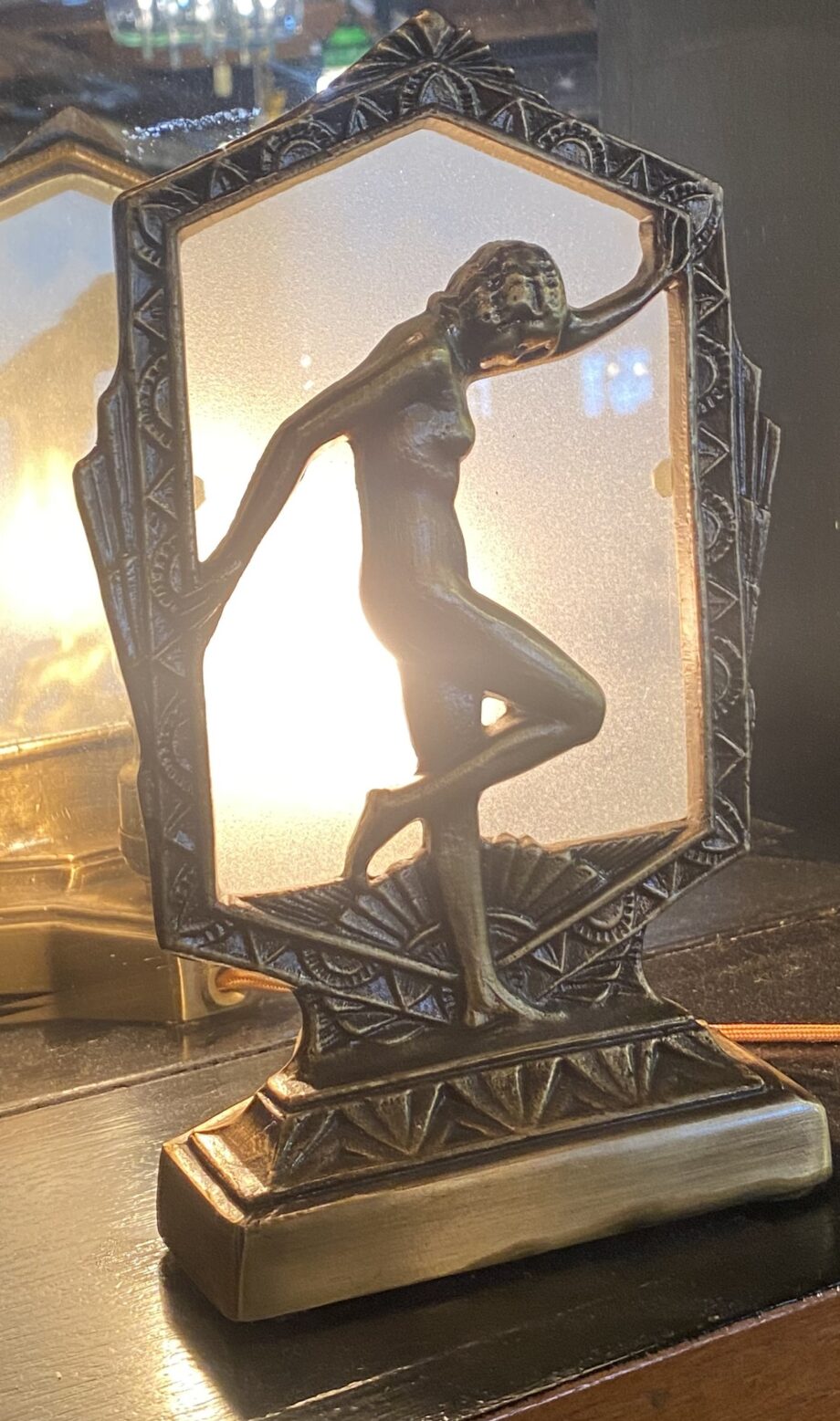 Art Deco Figure Standing w Flat Glass