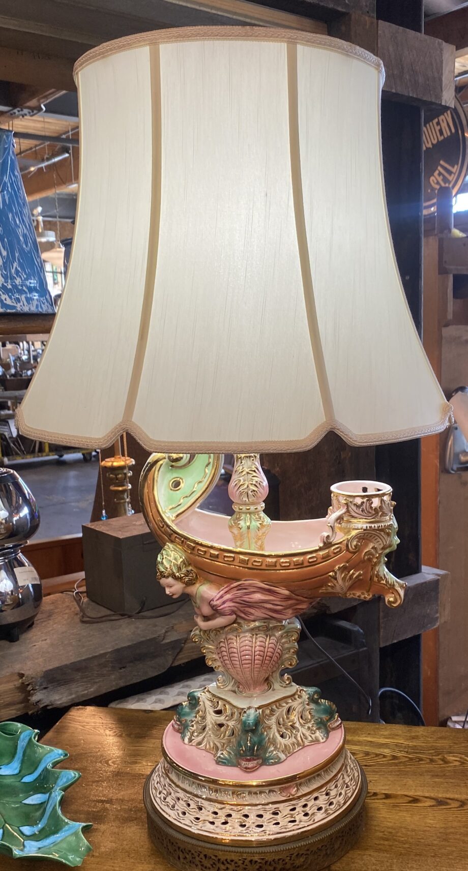 Italian Ceramic Lamp w Harp